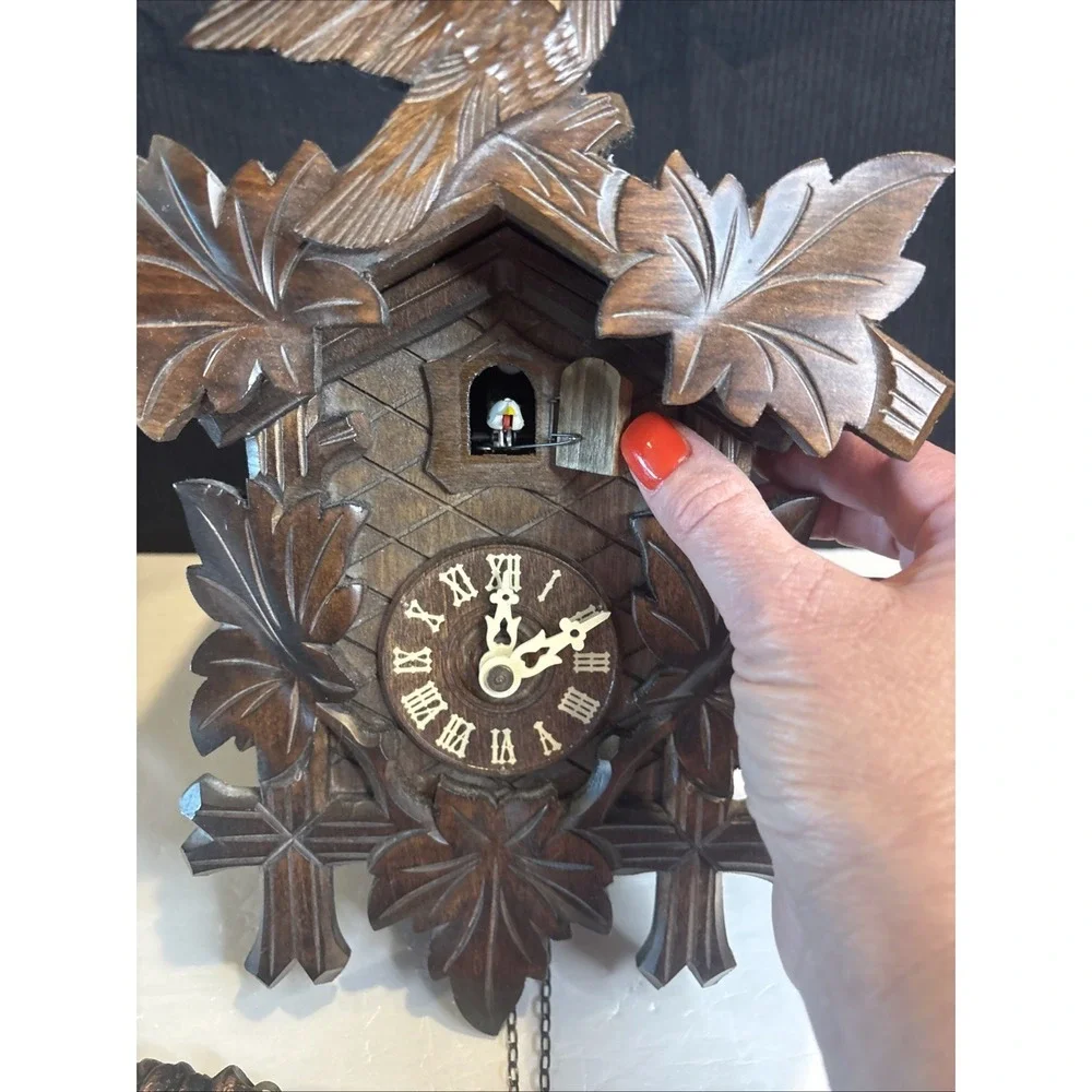 Adolf Herr German Cuckoo Clock Black Forest Antique Wood Brass Untested As Is